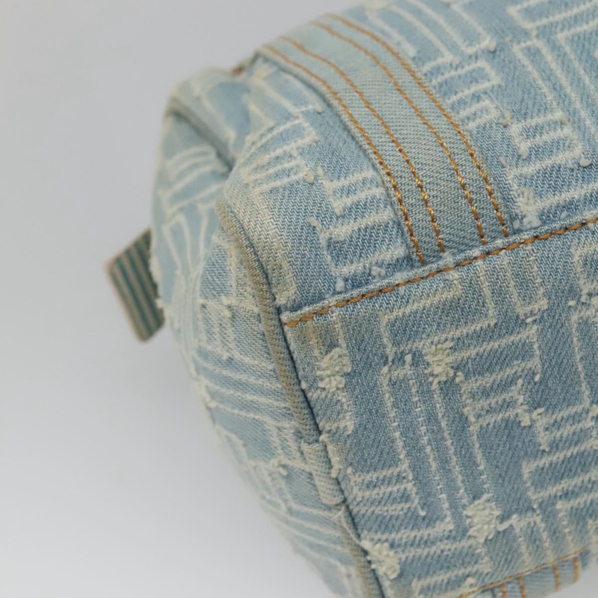 FENDI Zucca Canvas Hand Bag Light Blue Gold Auth 124832
