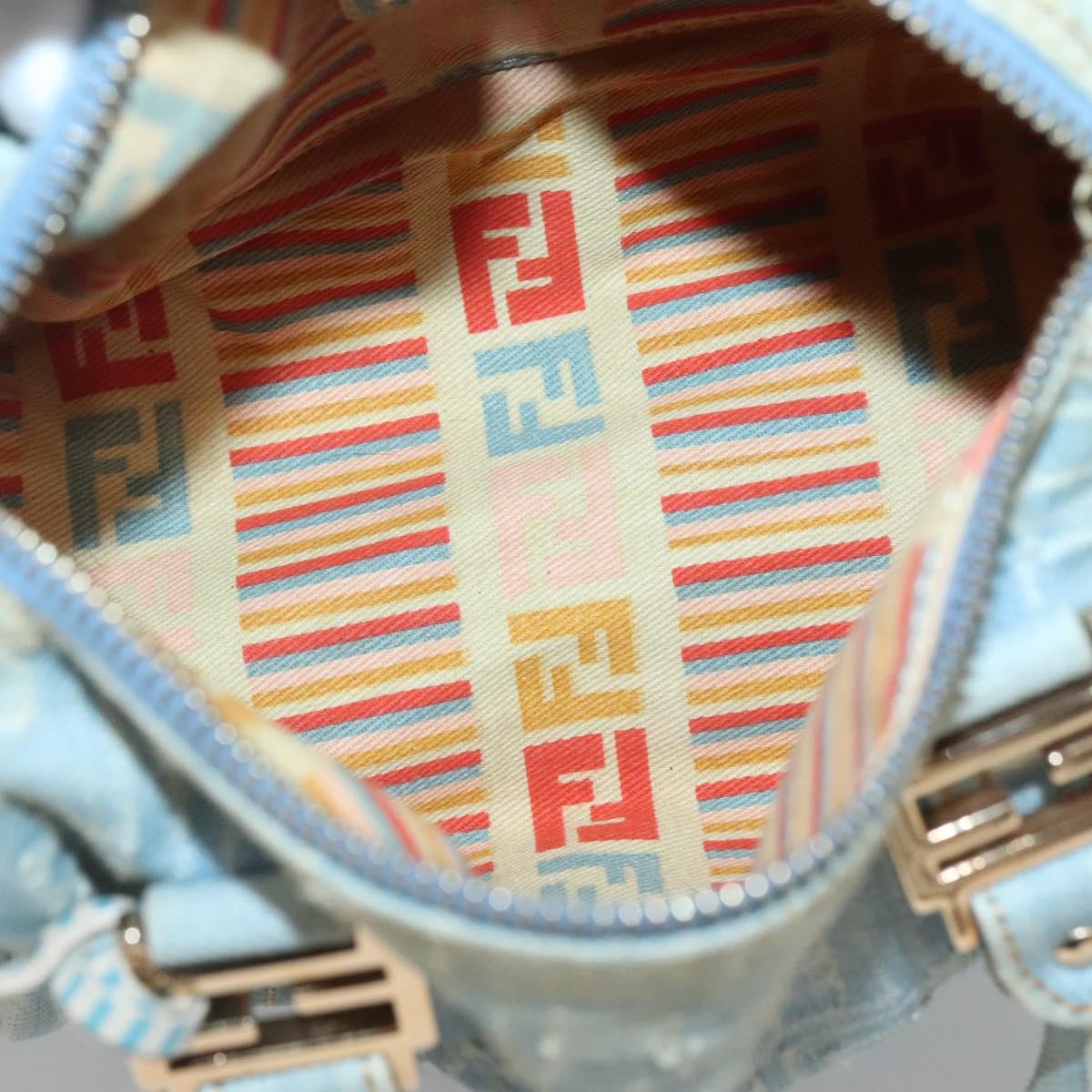 FENDI Zucca Canvas Hand Bag Light Blue Gold Auth 124832