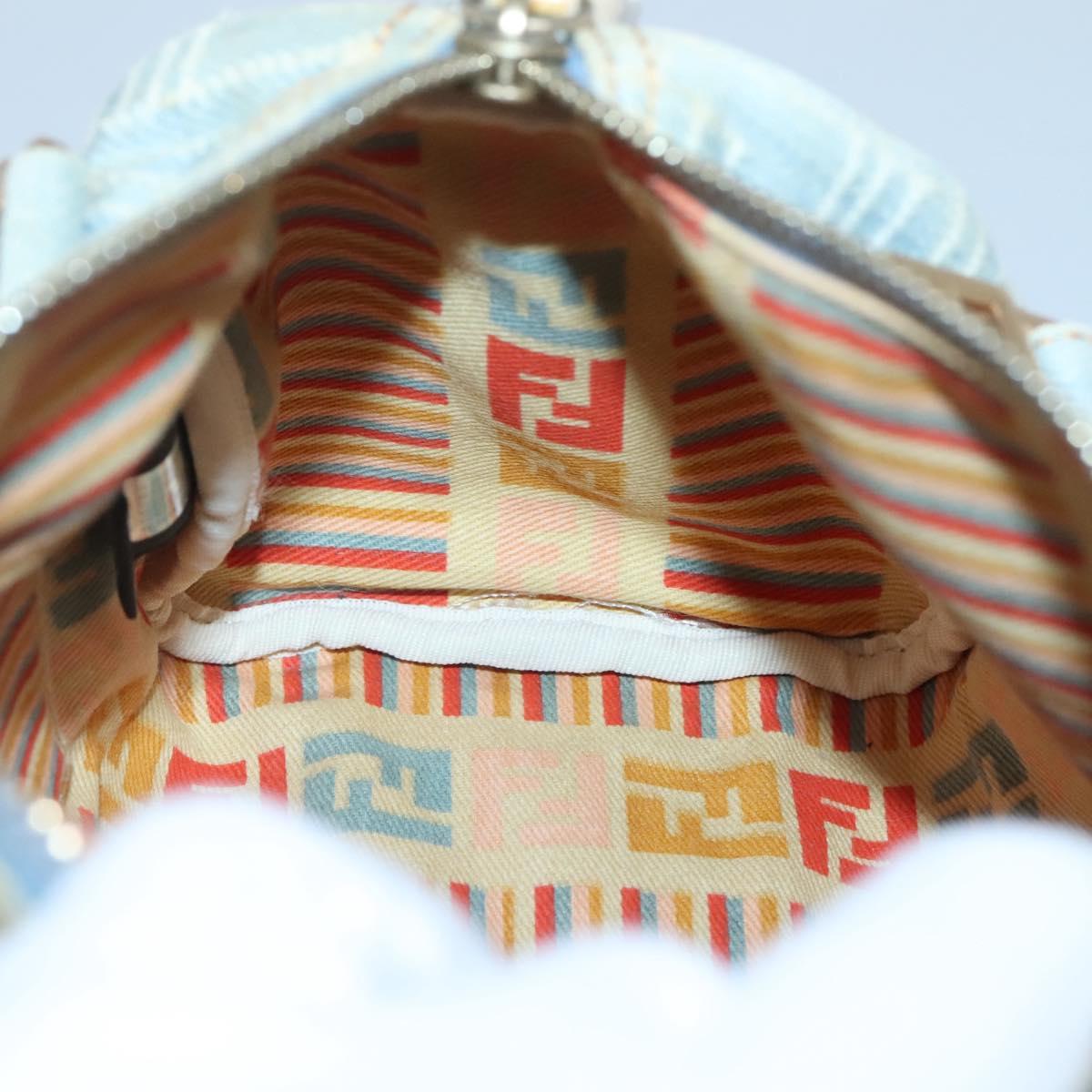FENDI Zucca Canvas Hand Bag Light Blue Gold Auth 124832
