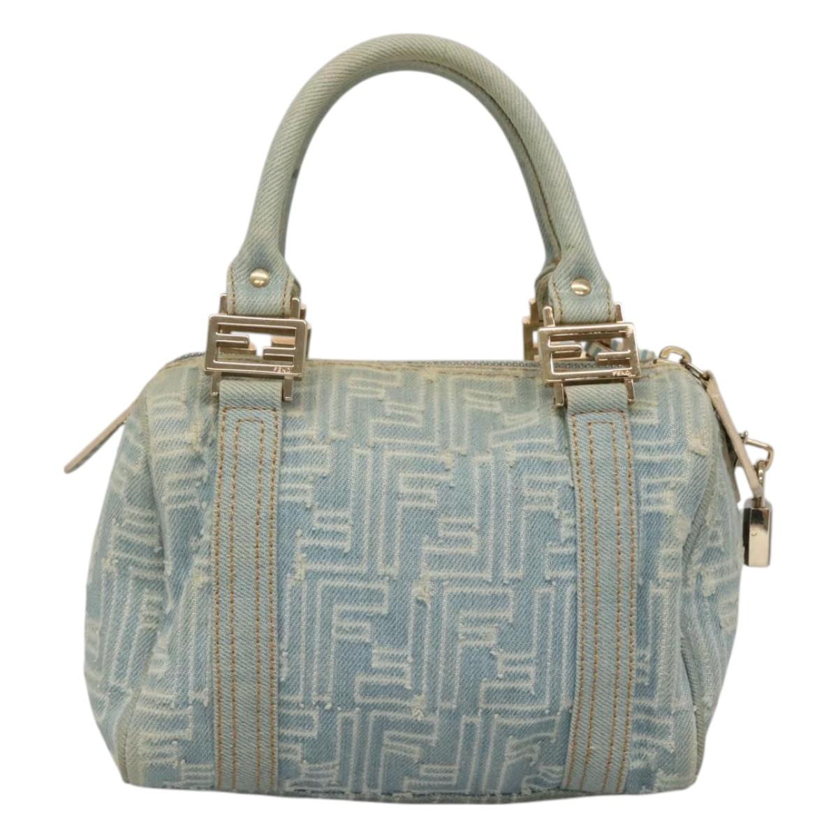 FENDI Zucca Canvas Hand Bag Light Blue Gold Auth 124832