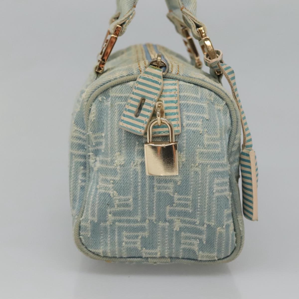 FENDI Zucca Canvas Hand Bag Light Blue Gold Auth 124832