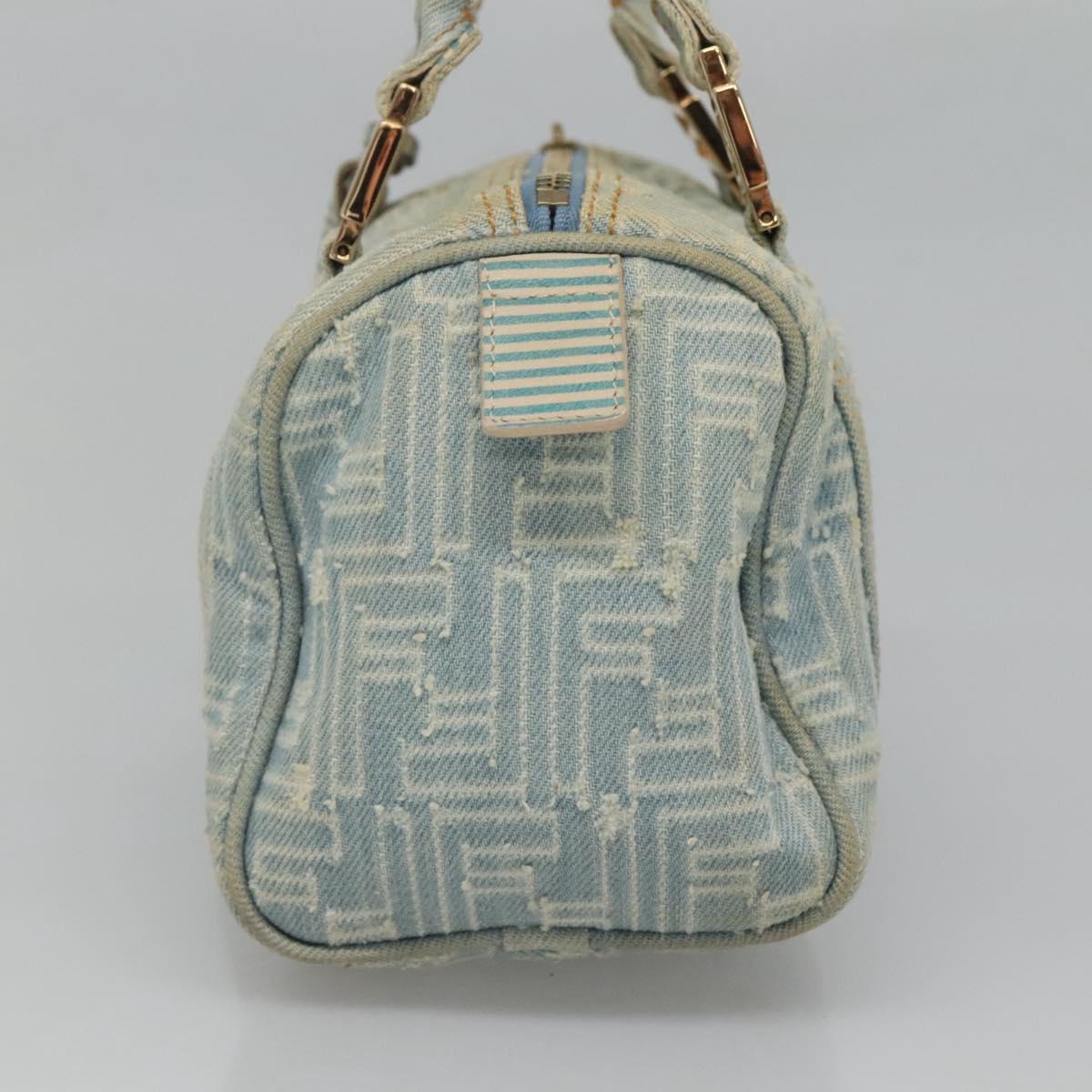 FENDI Zucca Canvas Hand Bag Light Blue Gold Auth 124832