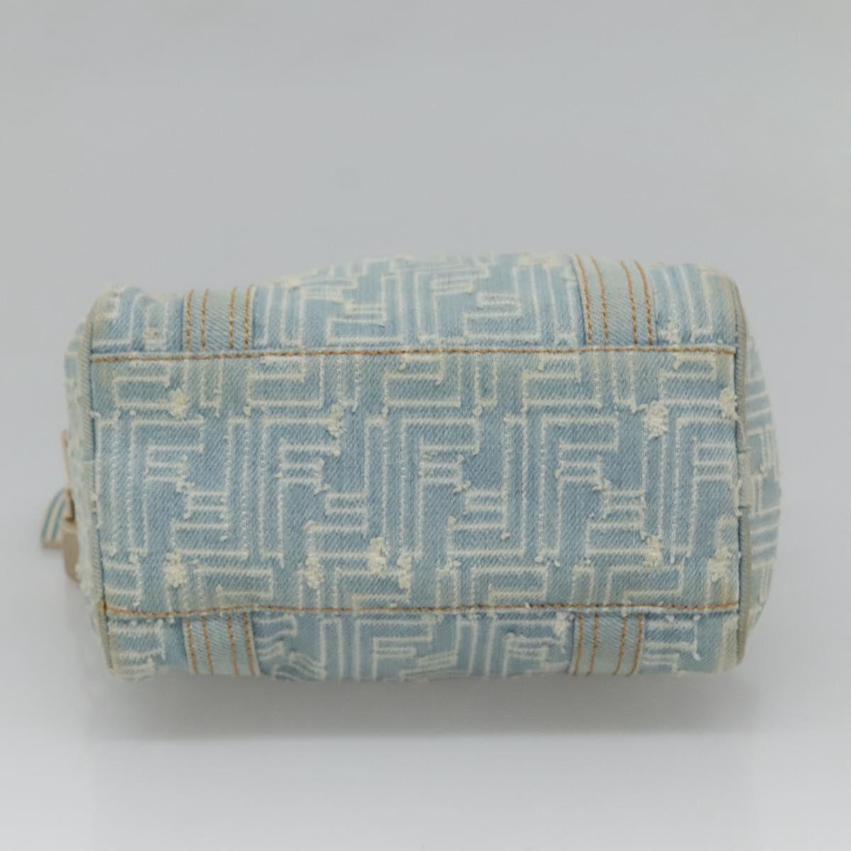 FENDI Zucca Canvas Hand Bag Light Blue Gold Auth 124832