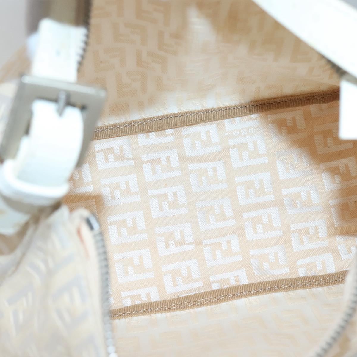 FENDI Zucchino Canvas Hand Bag Beige Silver Auth 124833