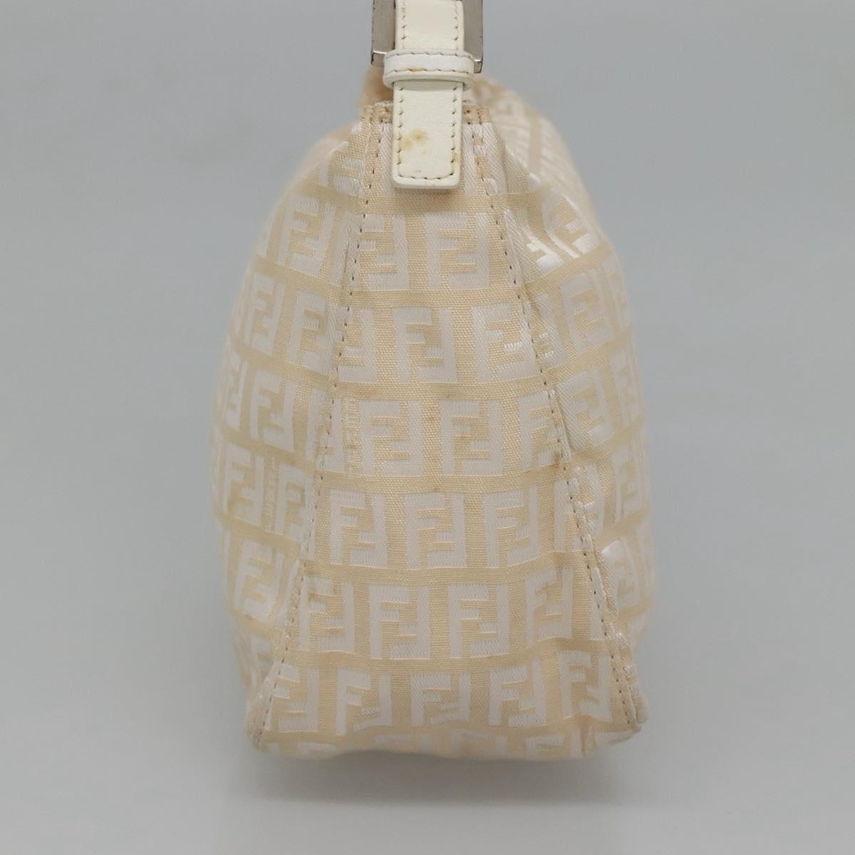 FENDI Zucchino Canvas Hand Bag Beige Silver Auth 124833