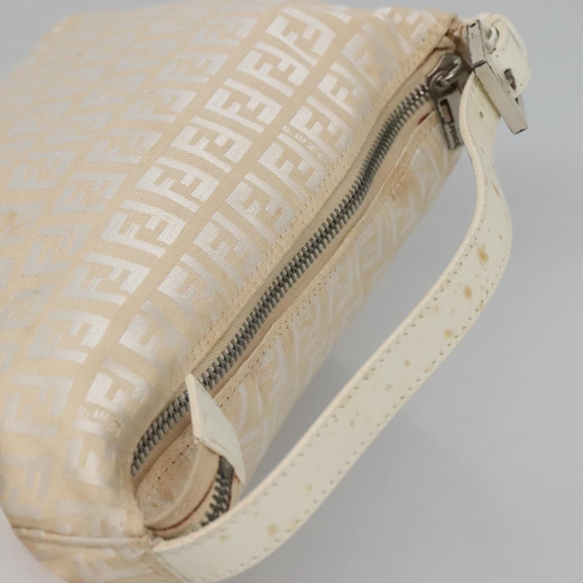 FENDI Zucchino Canvas Hand Bag Beige Silver Auth 124833