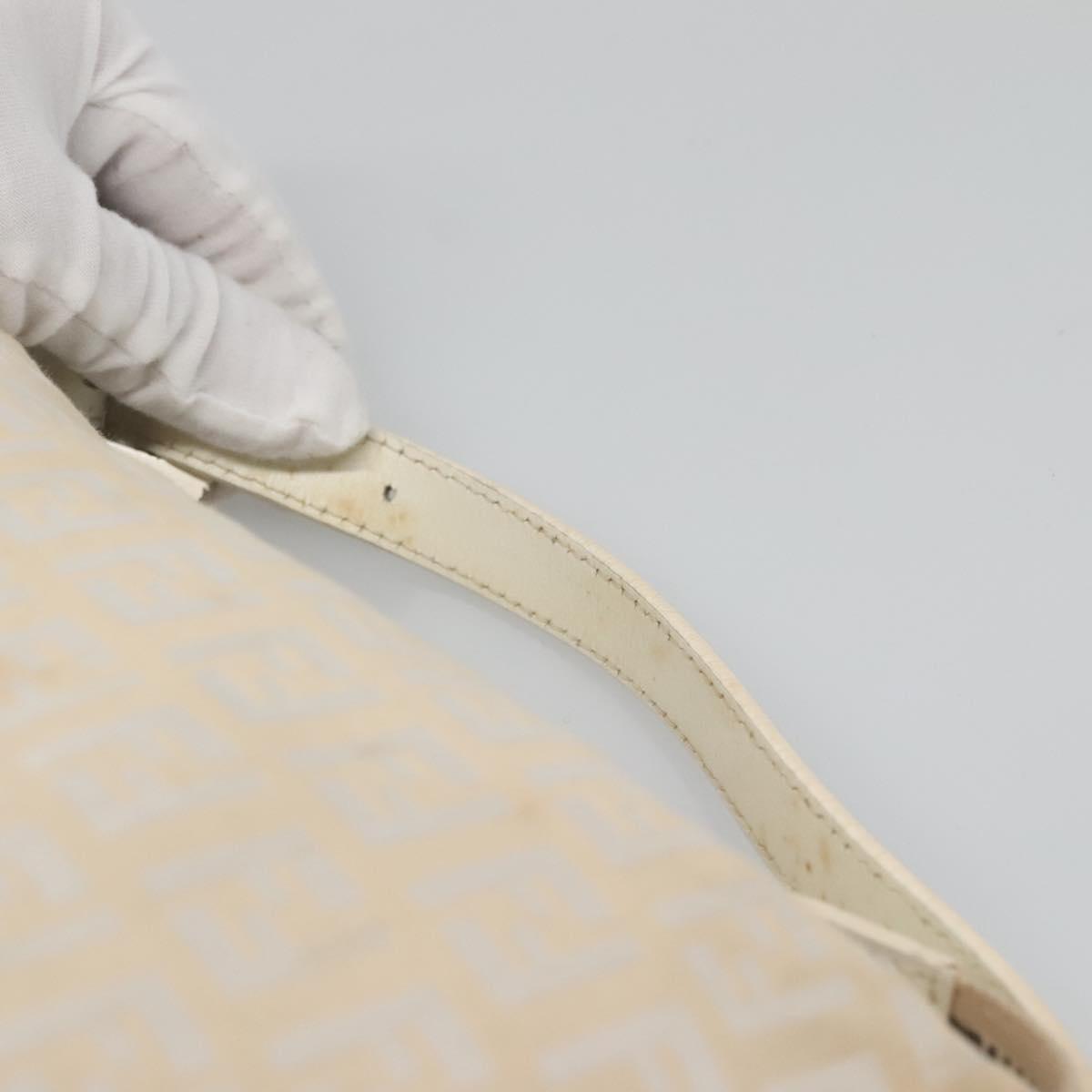 FENDI Zucchino Canvas Hand Bag Beige Silver Auth 124833