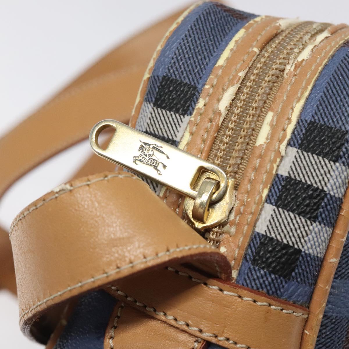 Burberrys Nova Check Shoulder Bag PVC Blue Gold Auth 124836