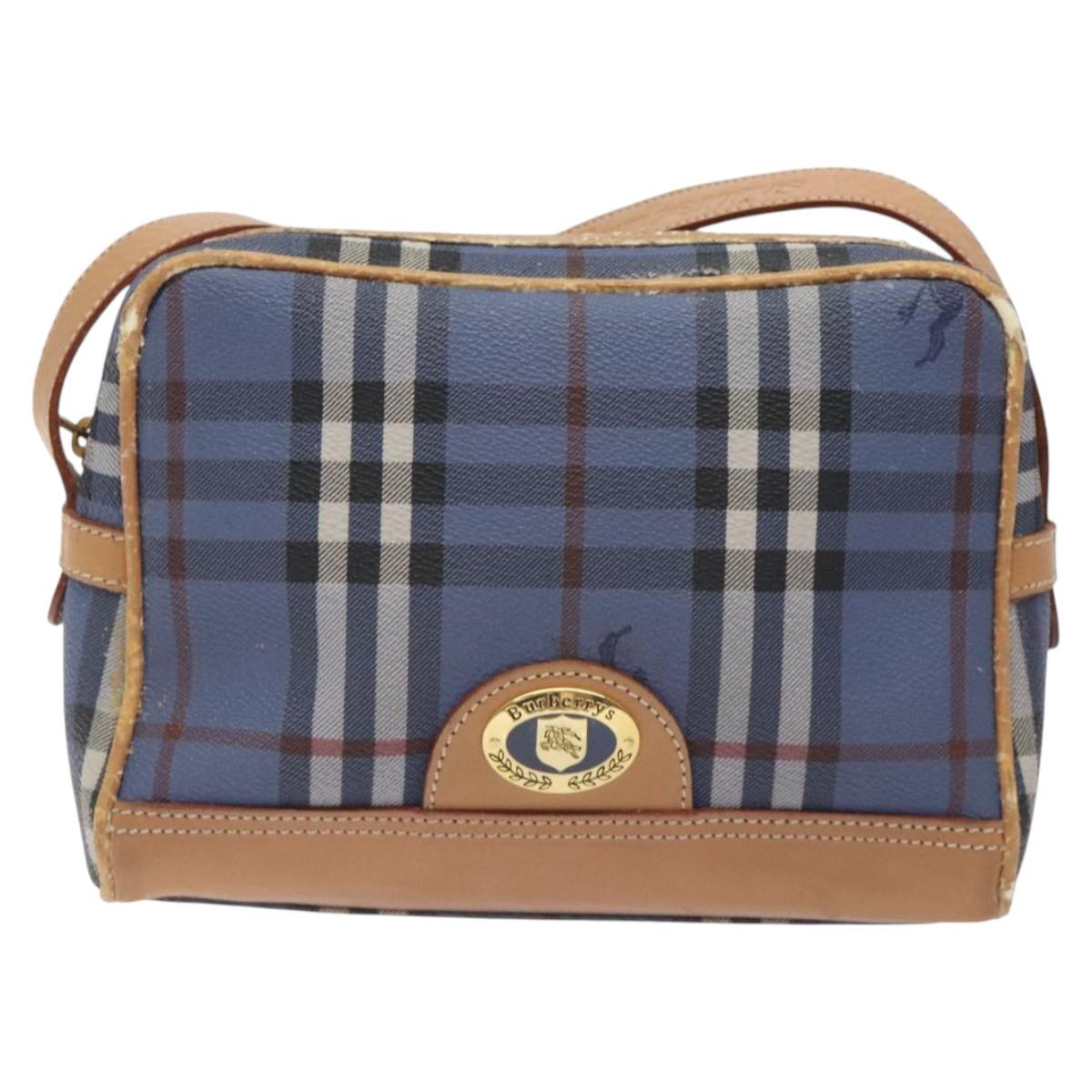 Burberrys Nova Check Shoulder Bag PVC Blue Gold Auth 124836