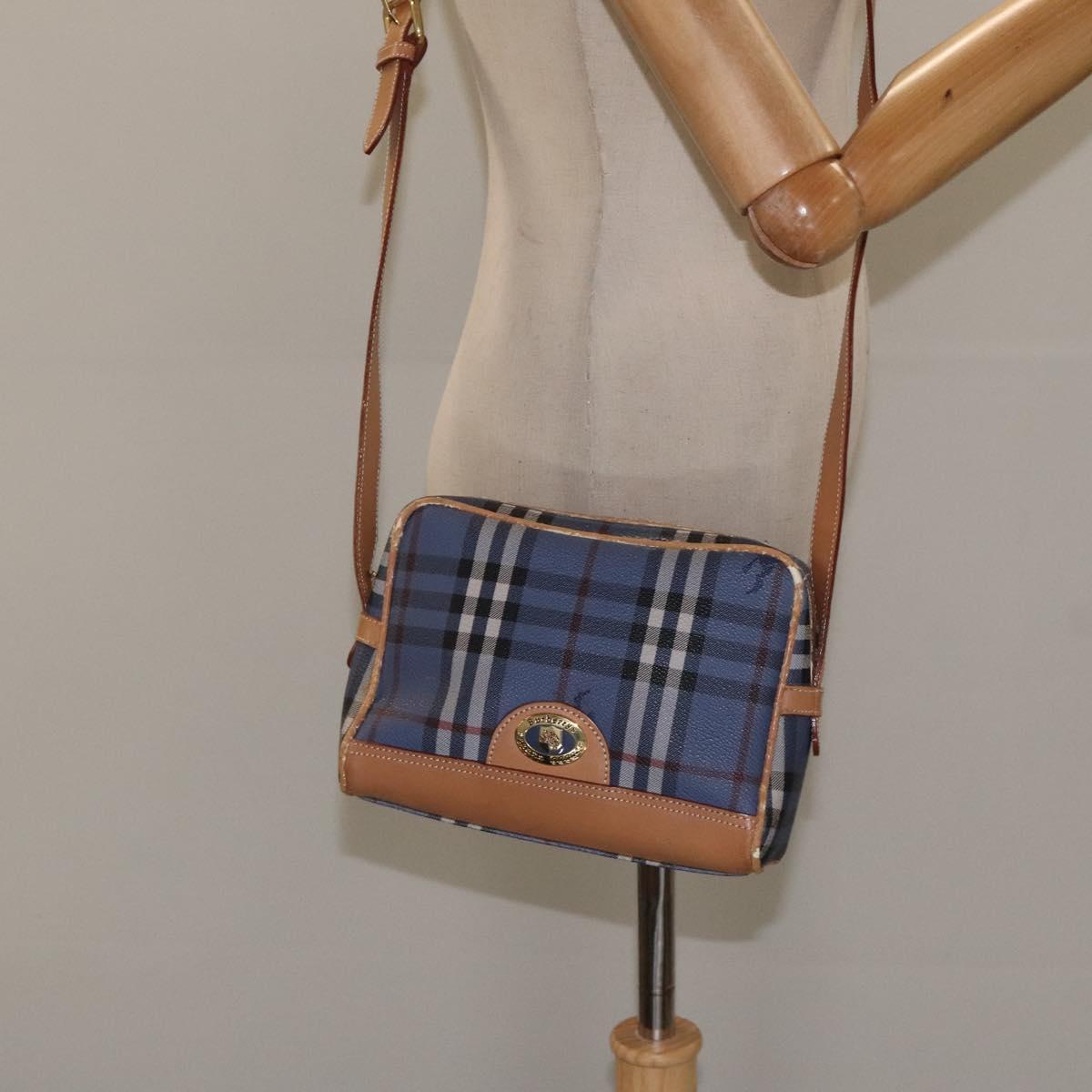 Burberrys Nova Check Shoulder Bag PVC Blue Gold Auth 124836