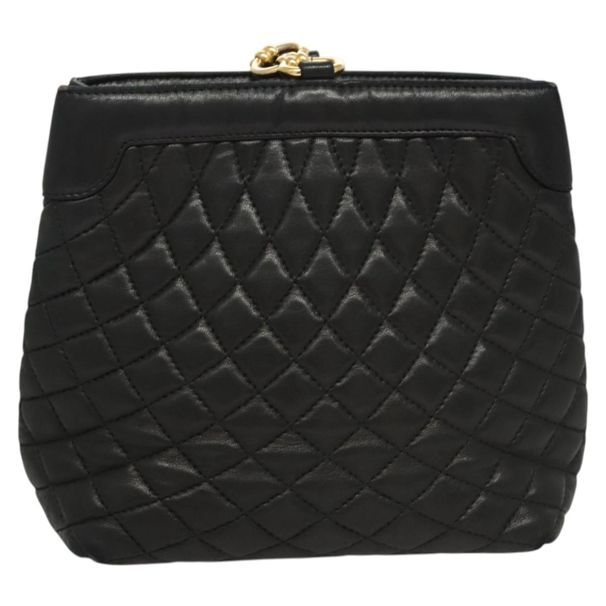 BALLY Shoulder Bag Leather Black Gold Auth 124841
