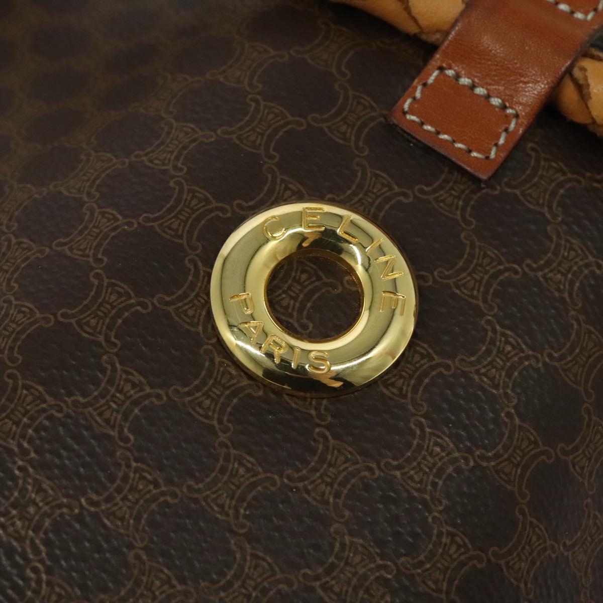 CELINE Macadam Canvas Backpack PVC Leather Brown Gold Auth 124859