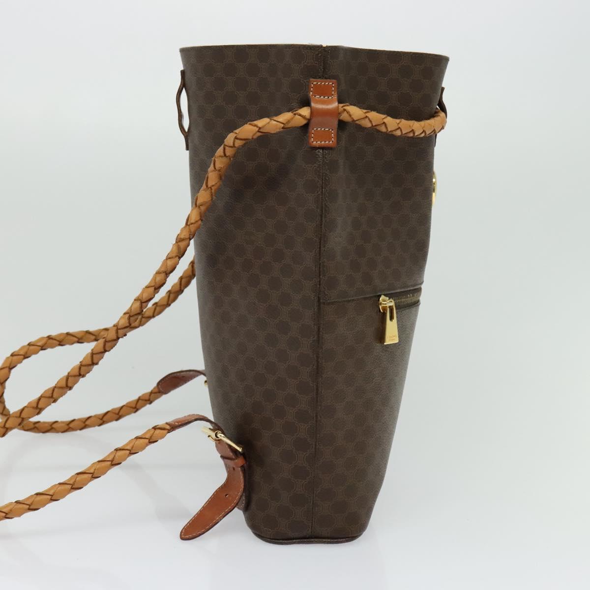 CELINE Macadam Canvas Backpack PVC Leather Brown Gold Auth 124859