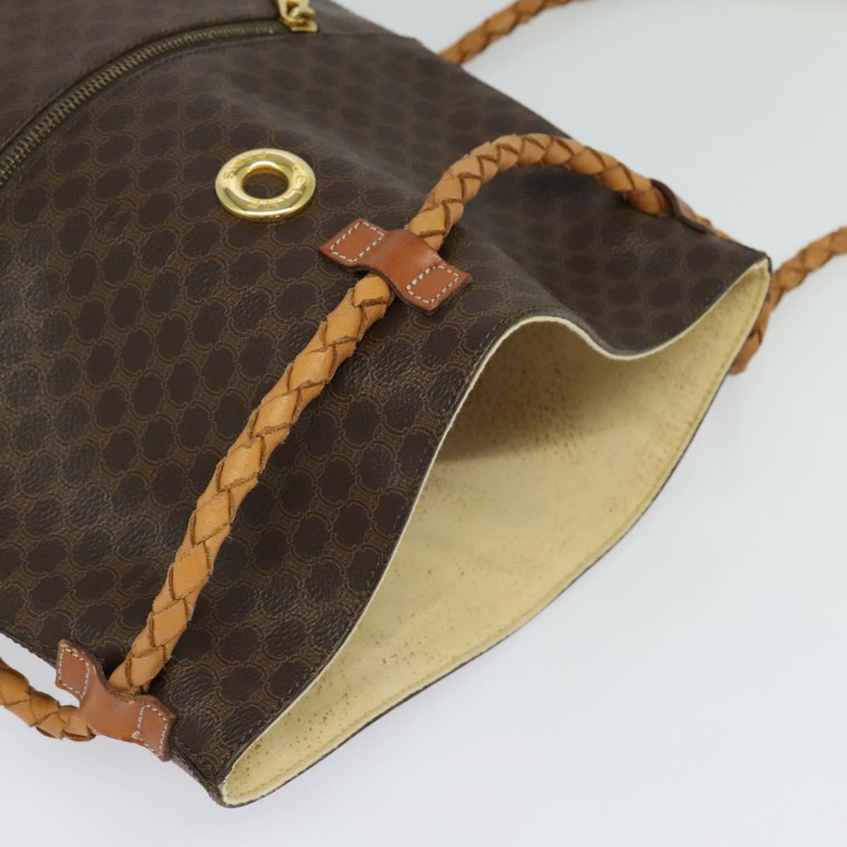 CELINE Macadam Canvas Backpack PVC Leather Brown Gold Auth 124859