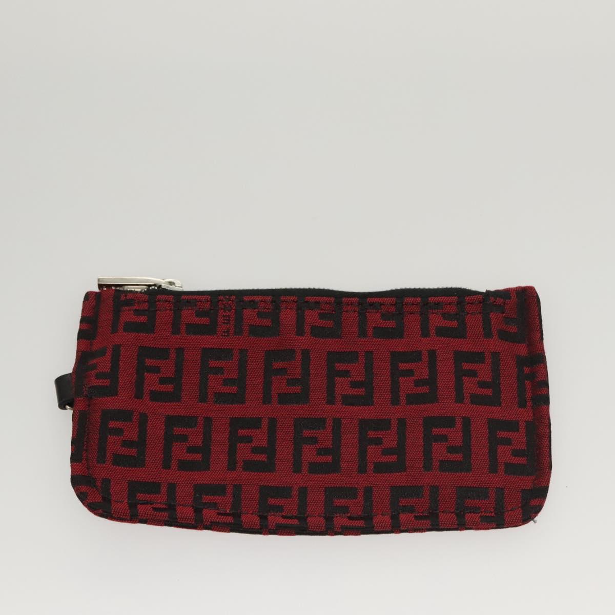 FENDI Zucchino Canvas Hand Bag Red Silver Auth 124864V