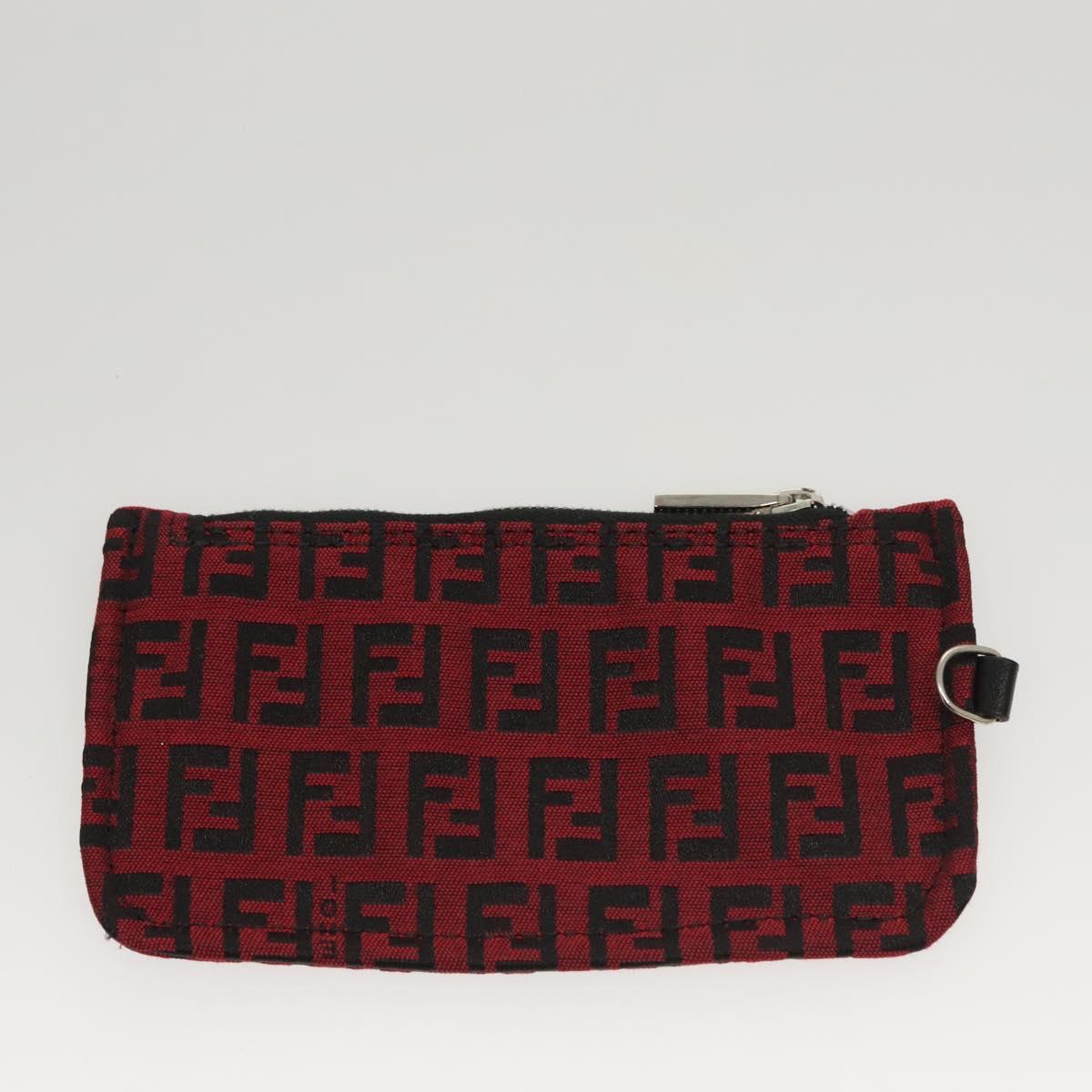 FENDI Zucchino Canvas Hand Bag Red Silver Auth 124864V