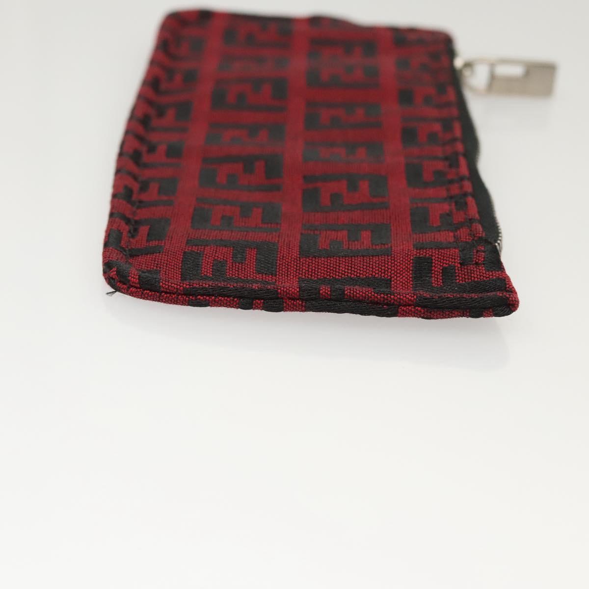 FENDI Zucchino Canvas Hand Bag Red Silver Auth 124864V