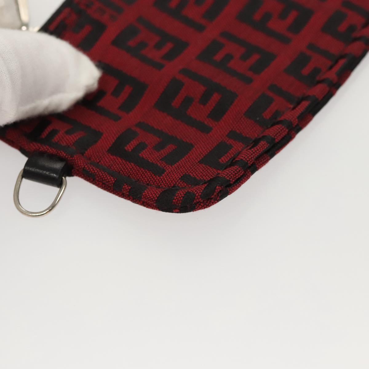 FENDI Zucchino Canvas Hand Bag Red Silver Auth 124864V