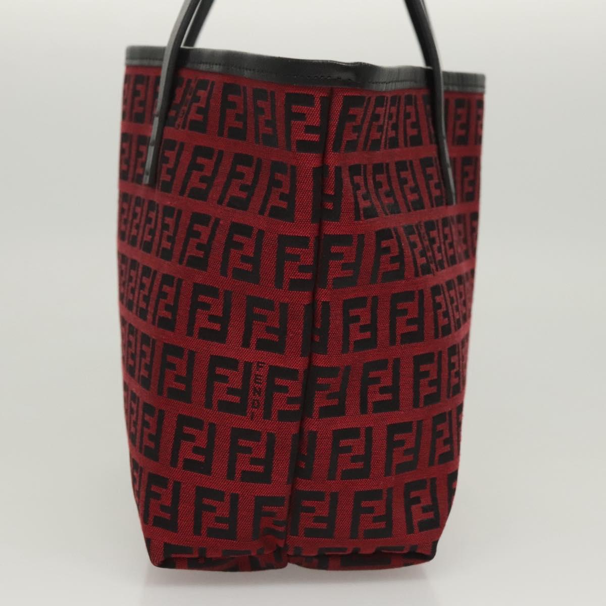 FENDI Zucchino Canvas Hand Bag Red Silver Auth 124864V