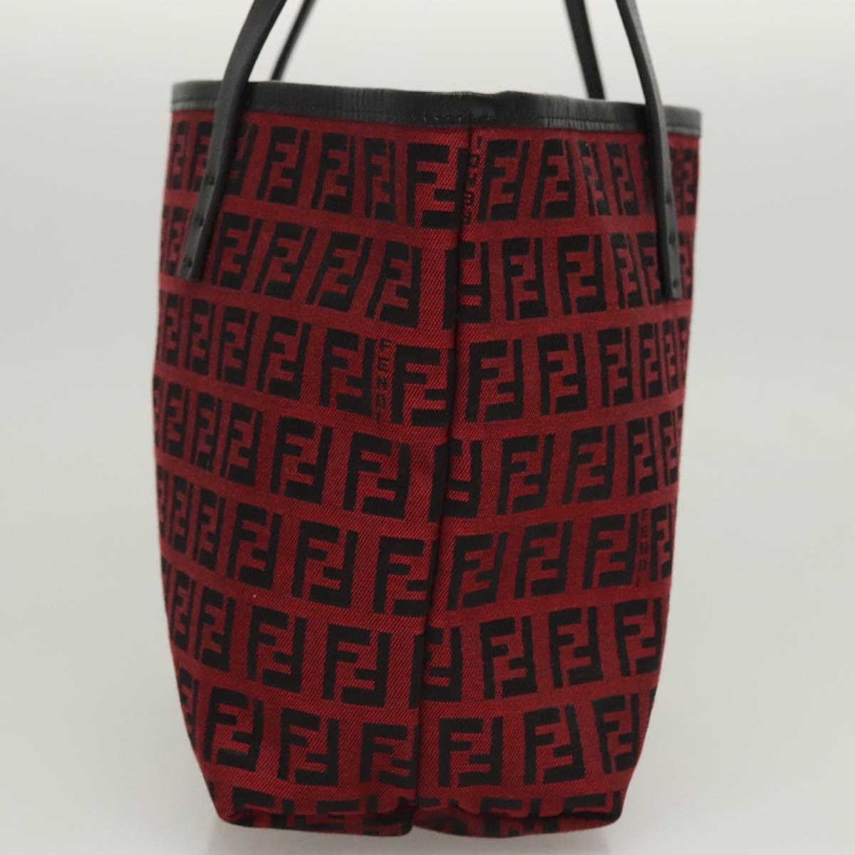 FENDI Zucchino Canvas Hand Bag Red Silver Auth 124864V