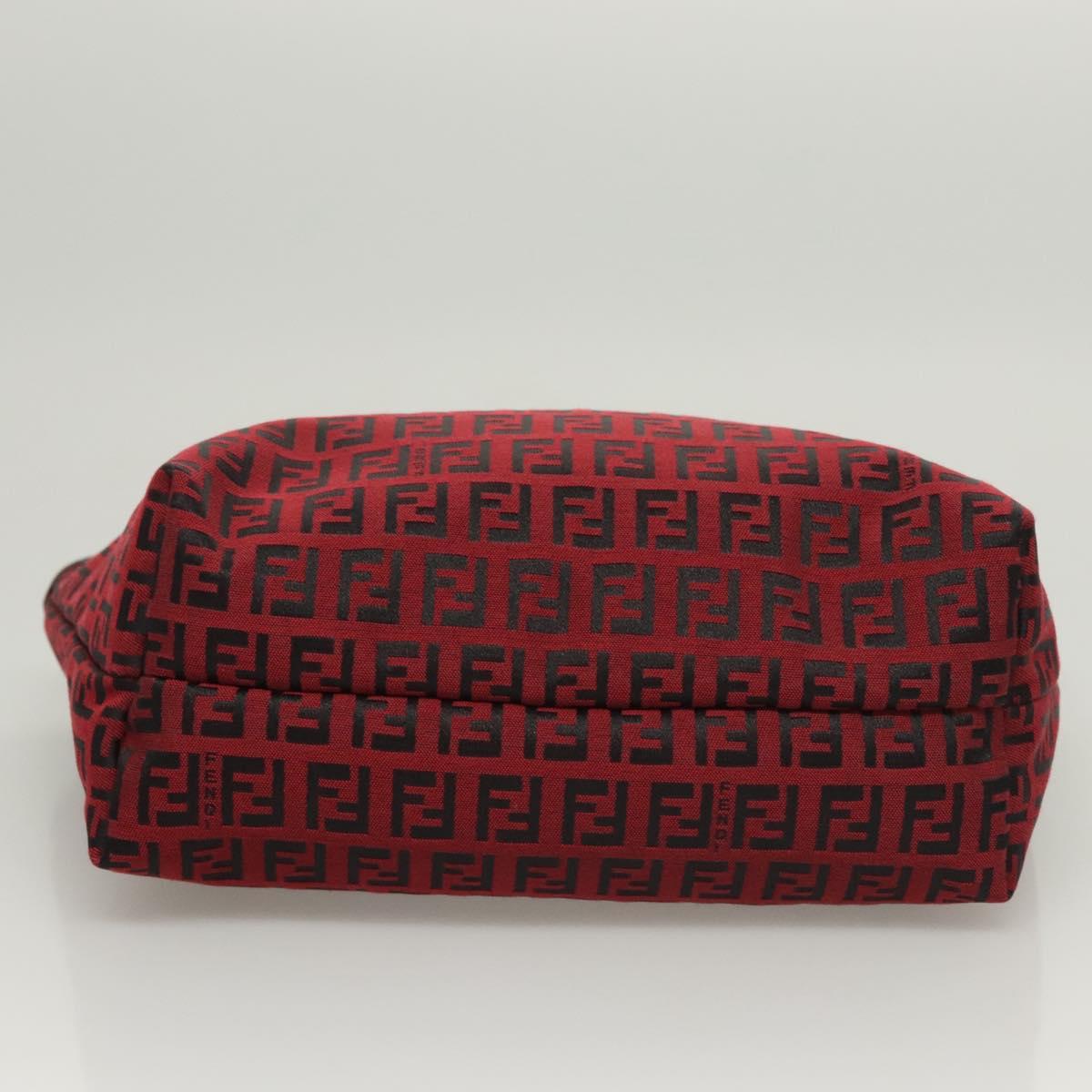 FENDI Zucchino Canvas Hand Bag Red Silver Auth 124864V