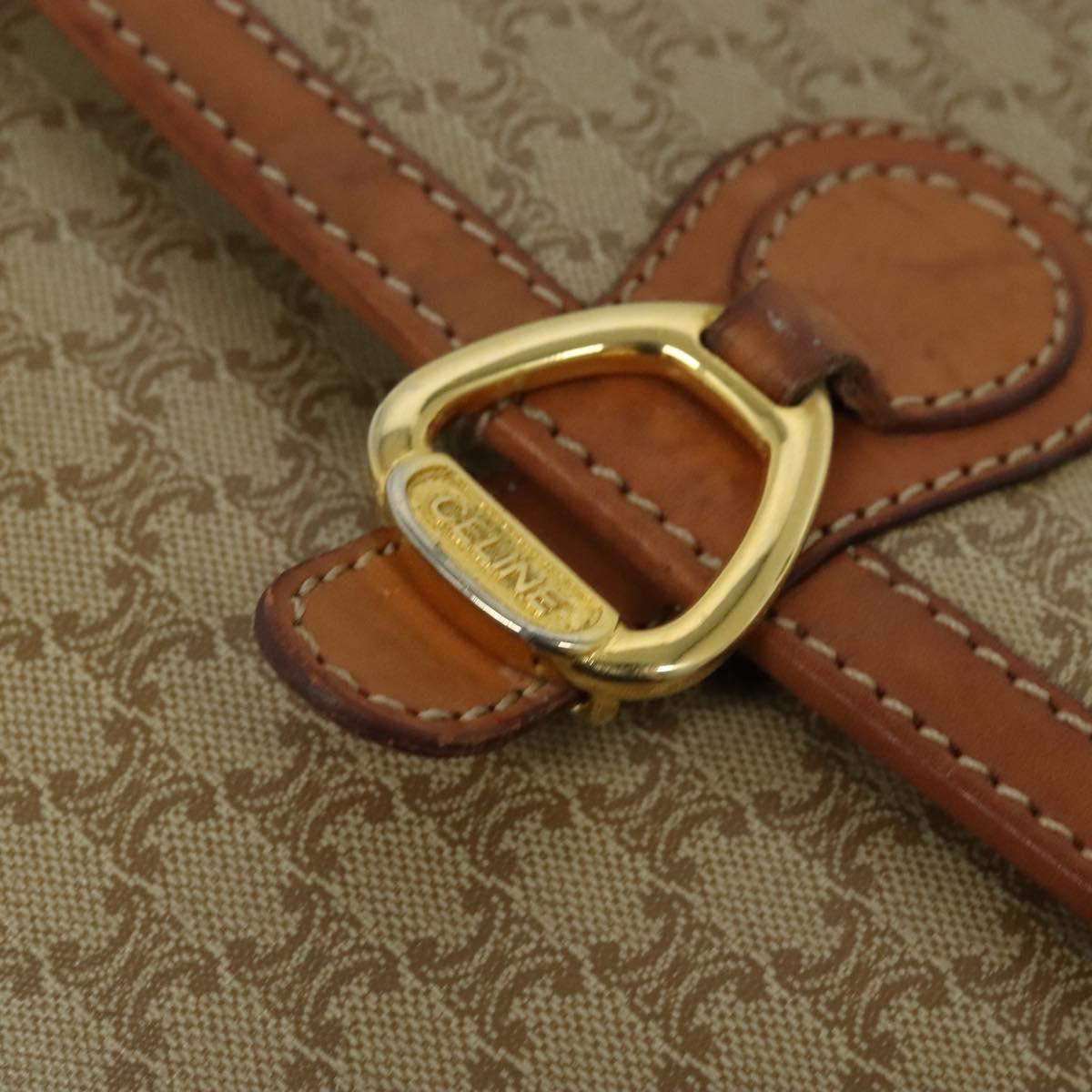 CELINE Macadam Canvas Shoulder Bag Beige Gold Auth 124879