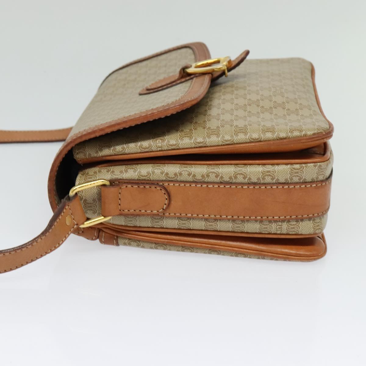 CELINE Macadam Canvas Shoulder Bag Beige Gold Auth 124879