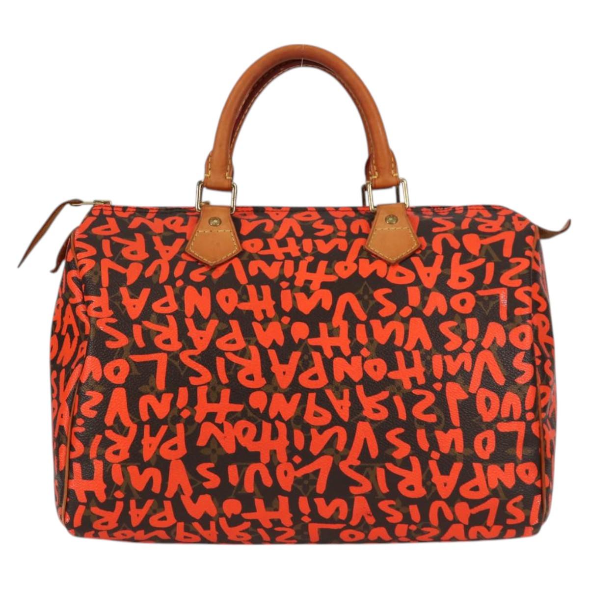 LOUIS VUITTON Monogram Graffiti Speedy 30 Hand Bag Orange M93705 Auth 124885V