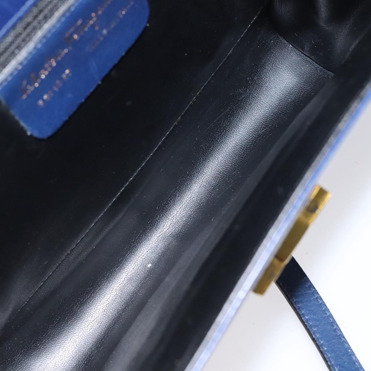 Salvatore Ferragamo Gancini Shoulder Bag Leather Blue Gold Auth 124976