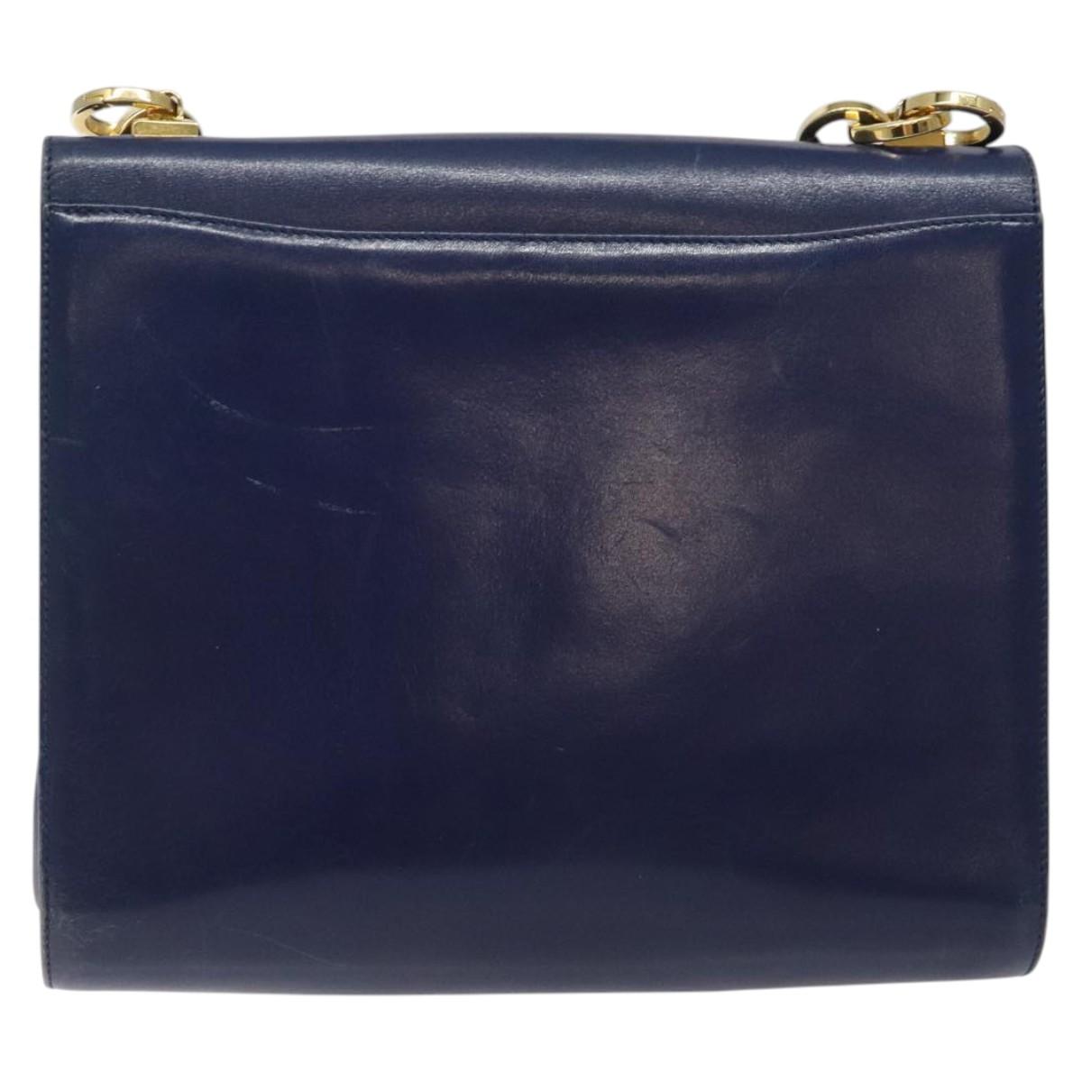 Salvatore Ferragamo Gancini Shoulder Bag Leather Blue Gold Auth 124976