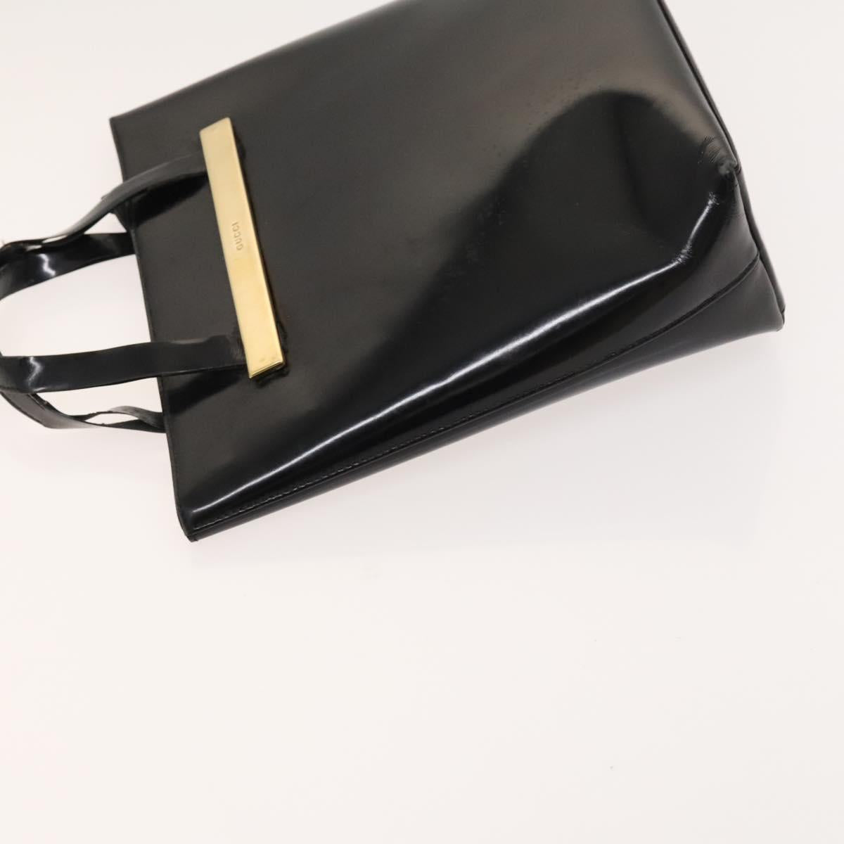 GUCCI Hand Bag Patent leather Black Gold 000 2058 0558 0 Auth 124983