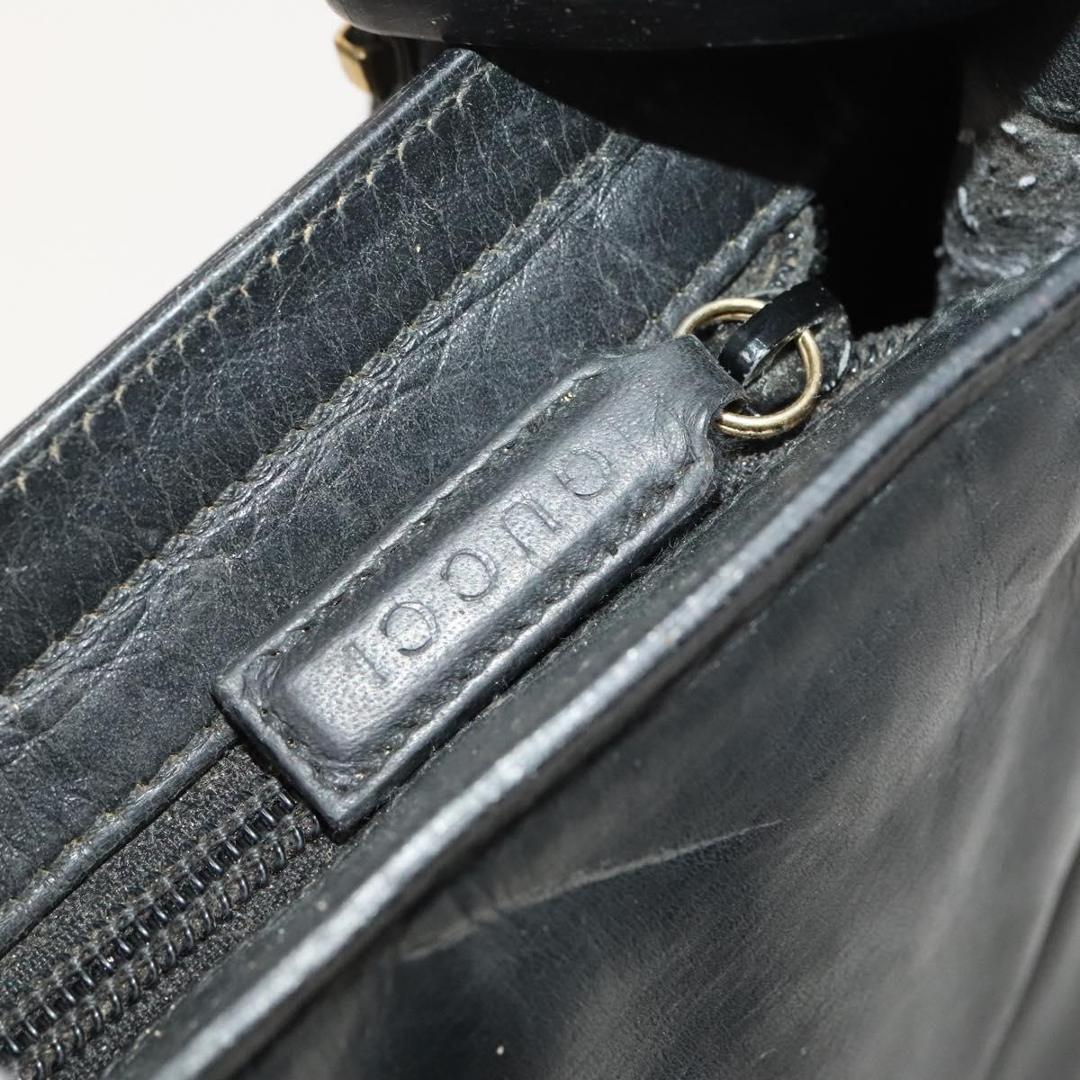 GUCCI Shoulder Bag Leather Black Gold Auth 124984