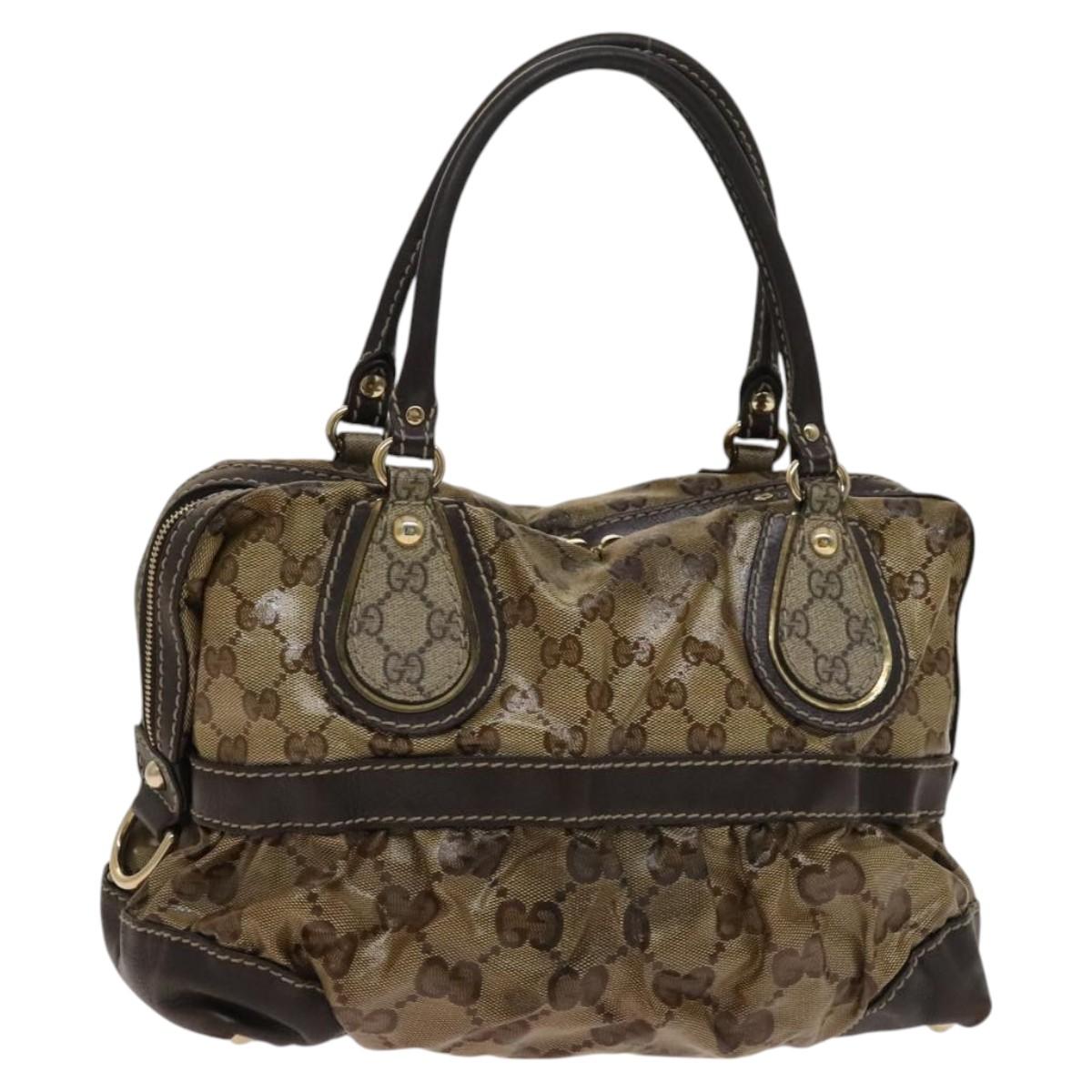GUCCI GG Crystal Hand Bag Coated Canvas Brown Gold 223962 Auth 124985