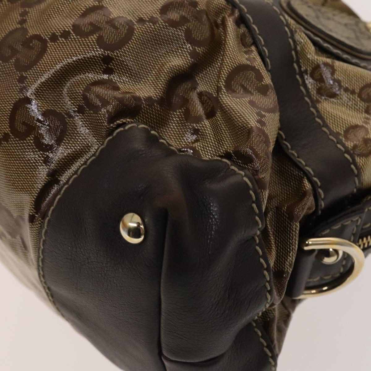 GUCCI GG Crystal Hand Bag Coated Canvas Brown Gold 223962 Auth 124985