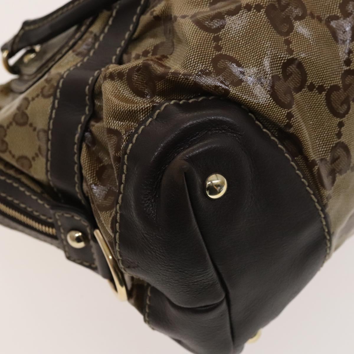 GUCCI GG Crystal Hand Bag Coated Canvas Brown Gold 223962 Auth 124985