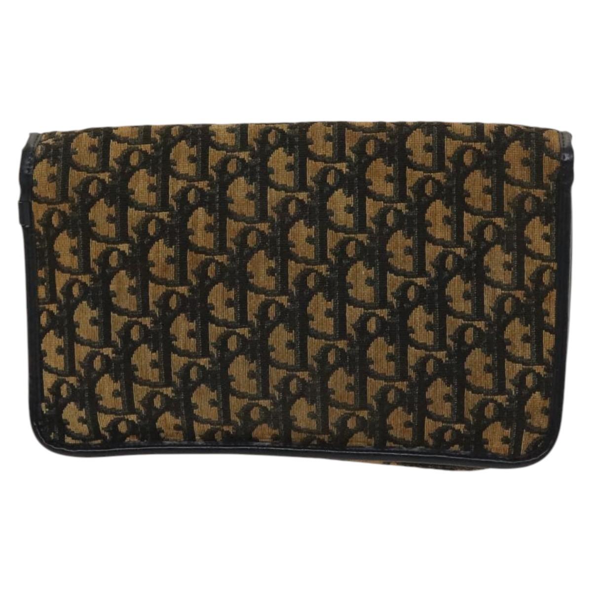 Christian Dior Trotter Canvas Chain Shoulder Bag Brown Gold Auth 124988