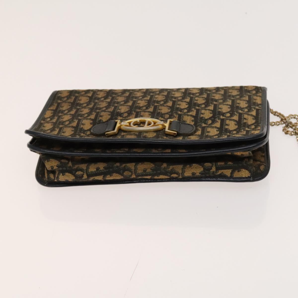 Christian Dior Trotter Canvas Chain Shoulder Bag Brown Gold Auth 124988