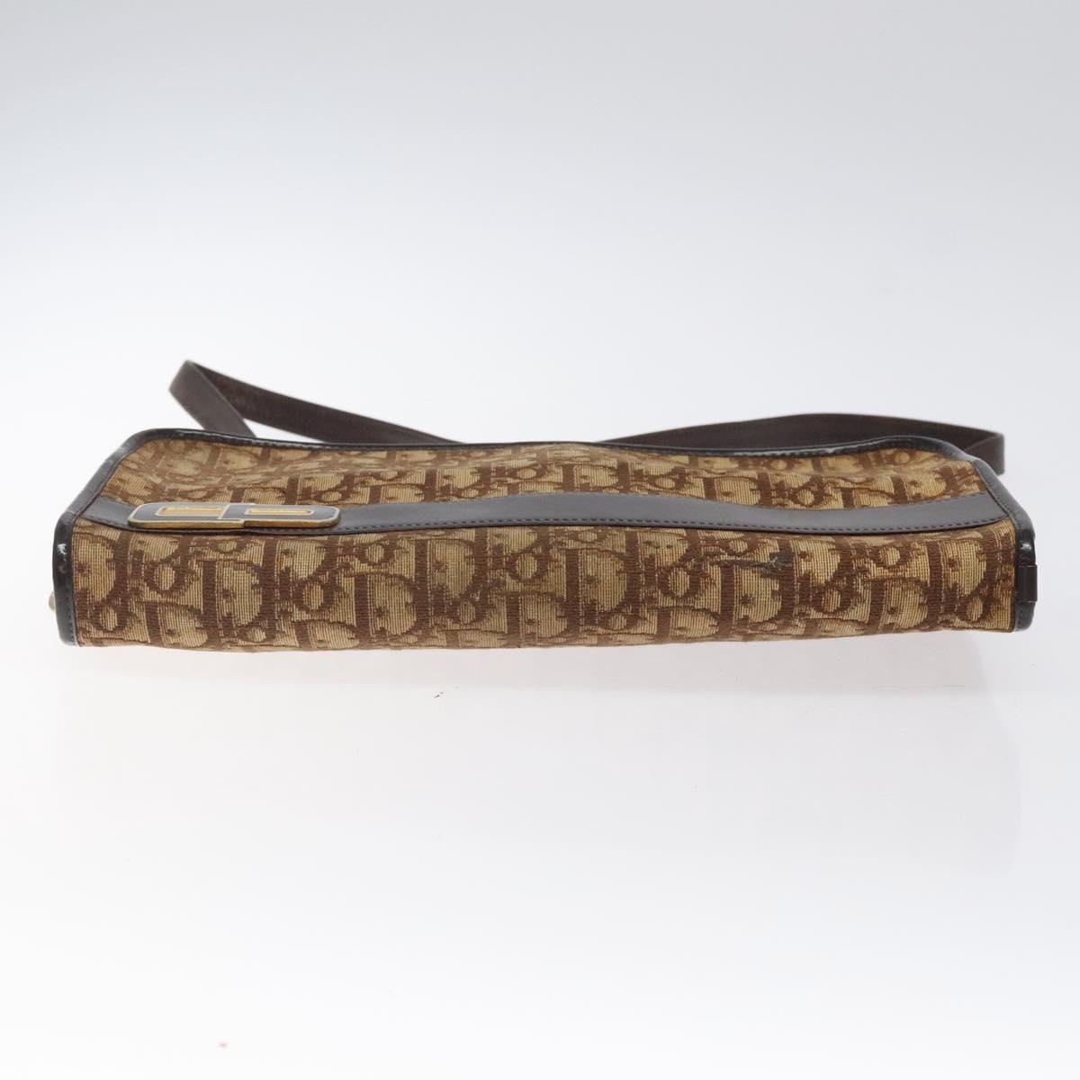 Christian Dior Trotter Canvas Shoulder Bag Brown Gold Auth 124989