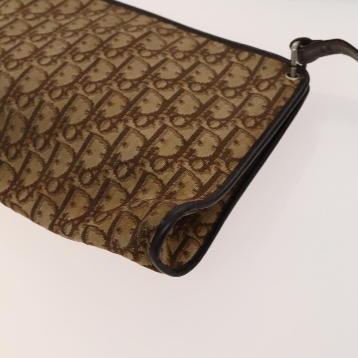 Christian Dior Trotter Canvas Shoulder Bag Brown Gold Auth 124990