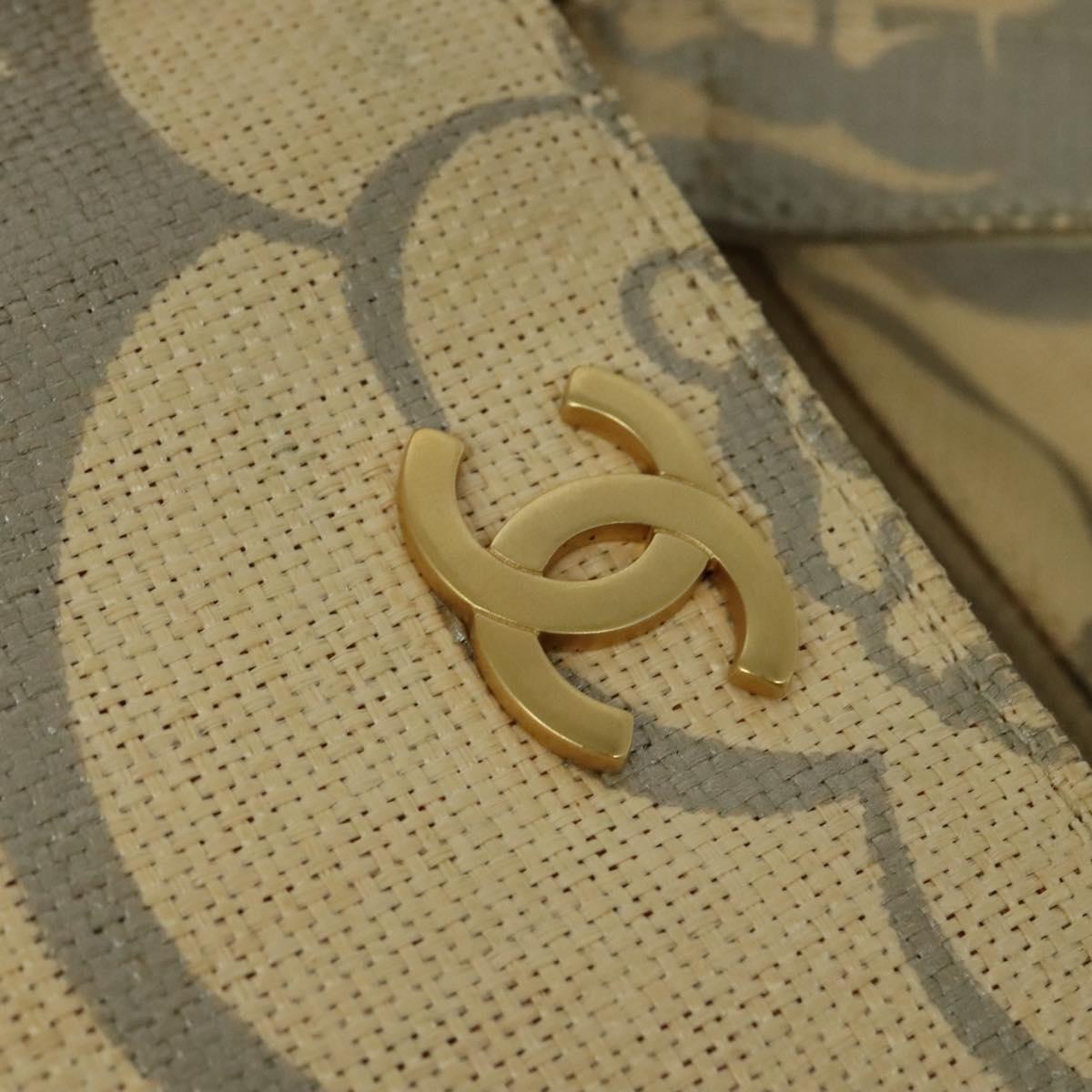 CHANEL Chain Tote Bag Straw Beige CC Auth 125000