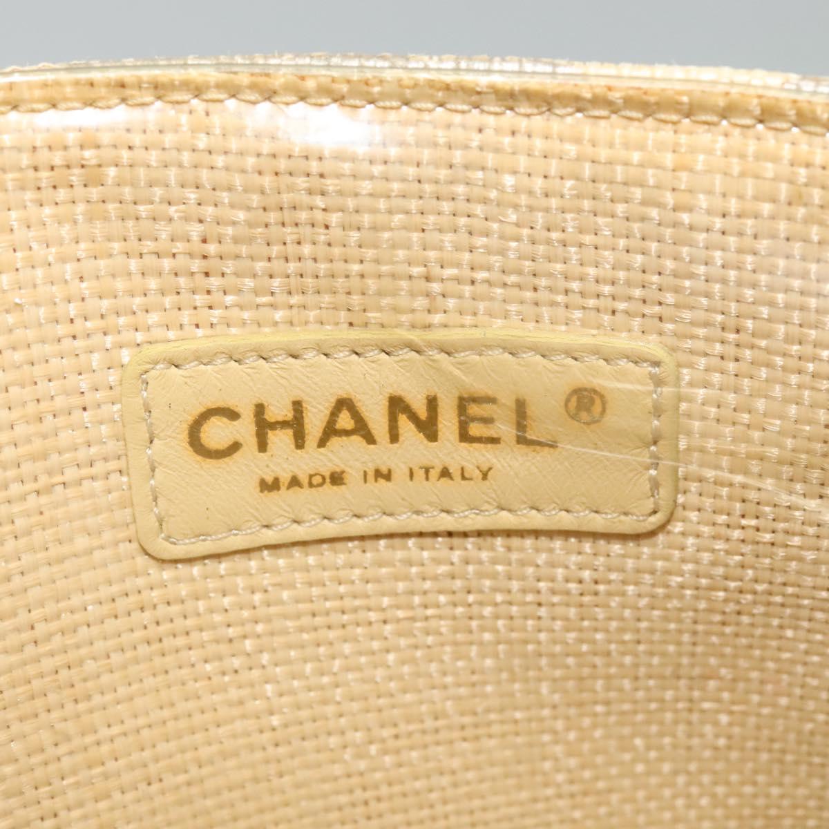 CHANEL Chain Tote Bag Straw Beige CC Auth 125000