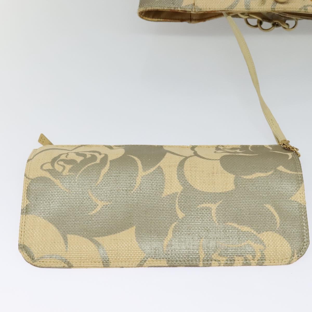 CHANEL Chain Tote Bag Straw Beige CC Auth 125000