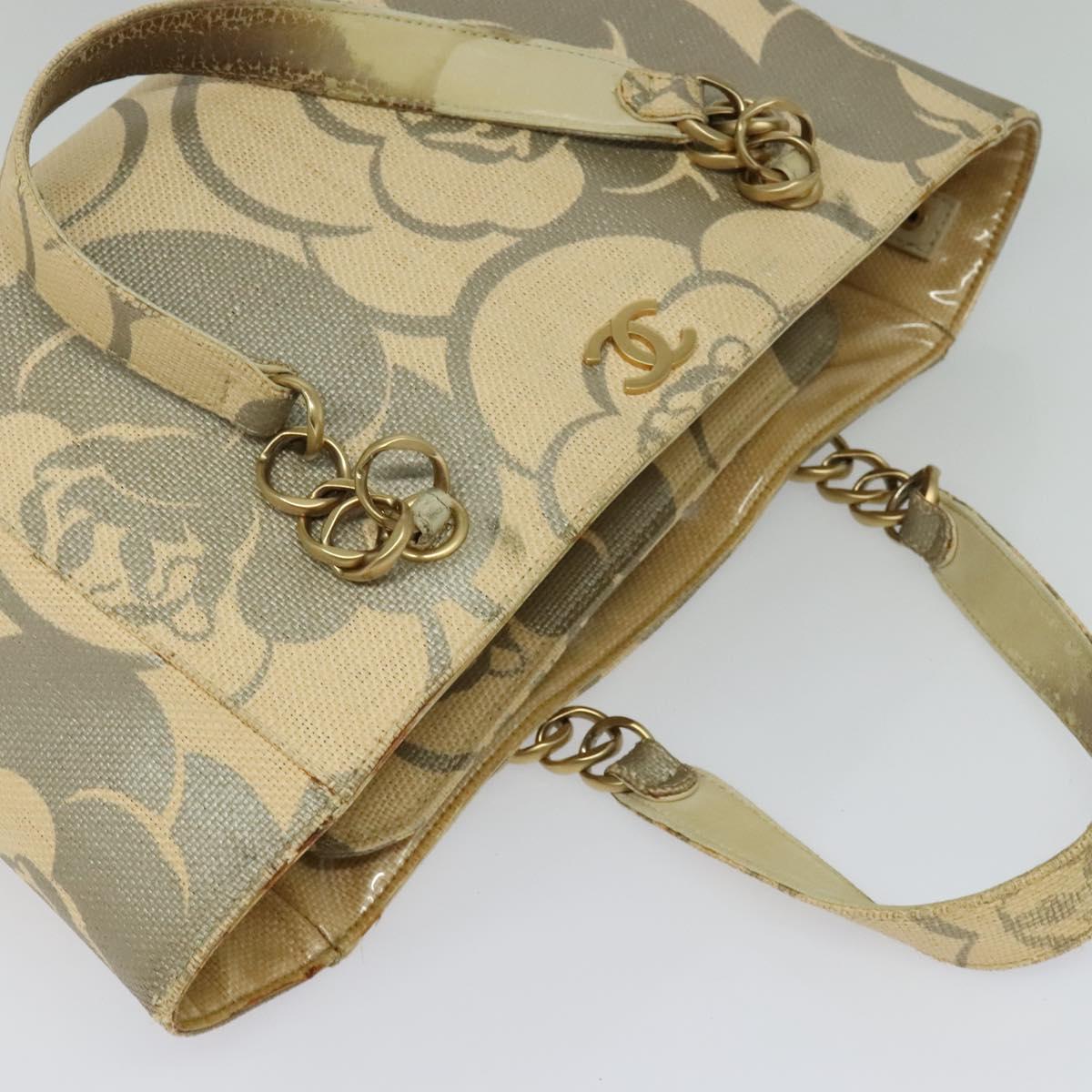 CHANEL Chain Tote Bag Straw Beige CC Auth 125000