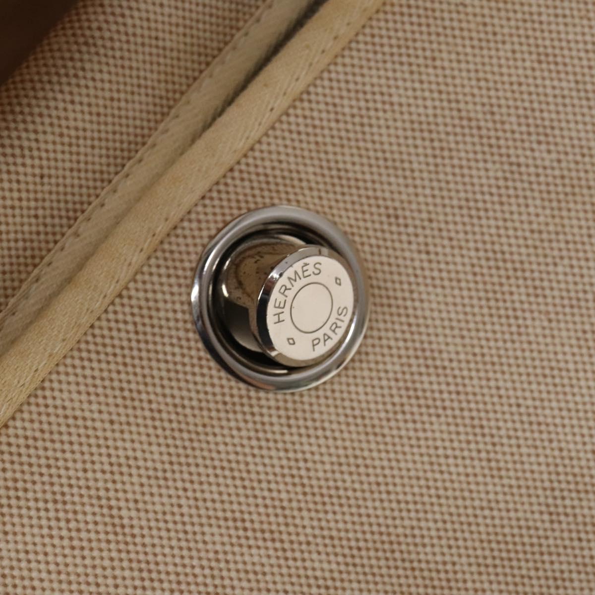 HERMES Herbag Cabas MM Hand Bag Canvas Leather Beige Brown Silver Auth 125002