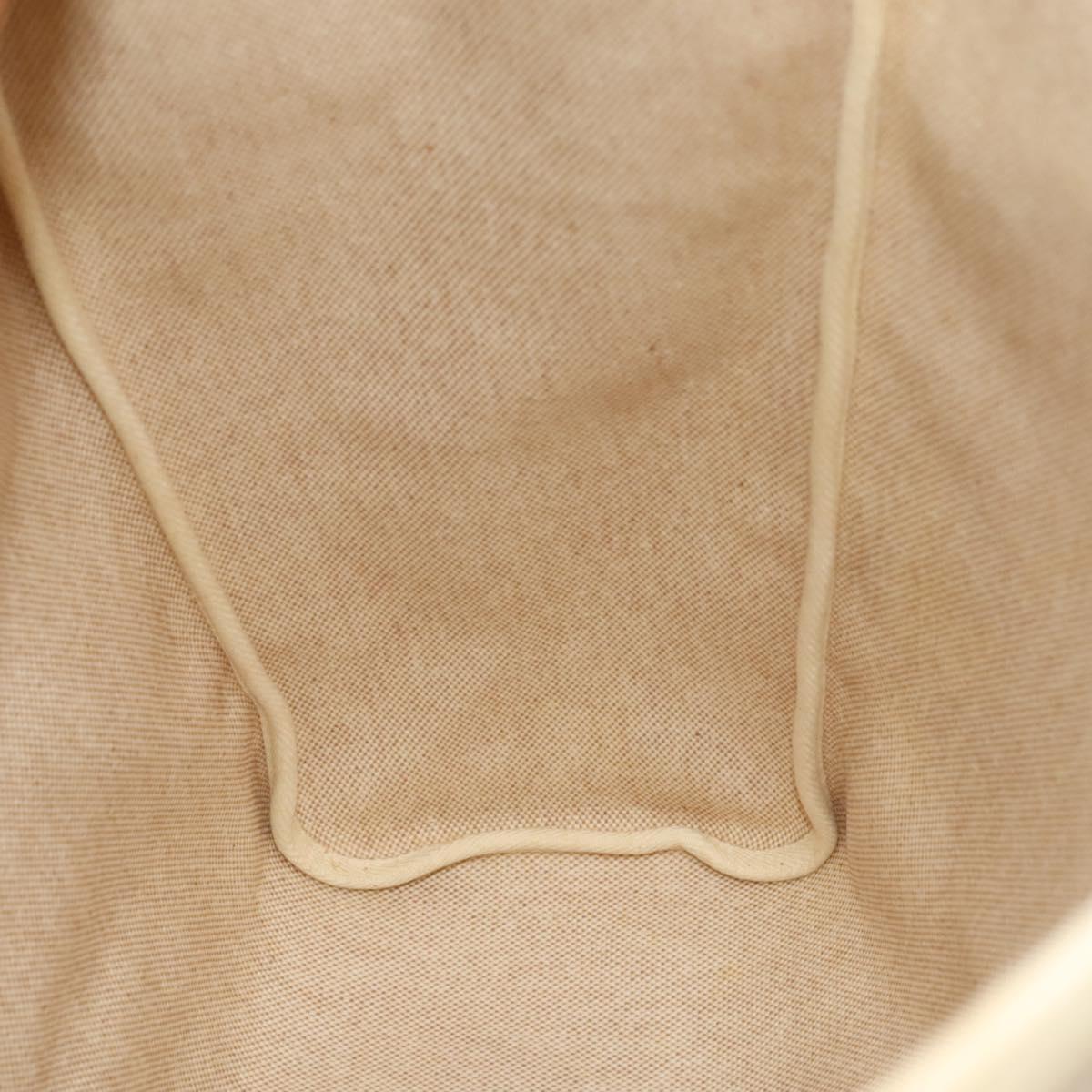 HERMES Herbag Cabas MM Hand Bag Canvas Leather Beige Brown Silver Auth 125002