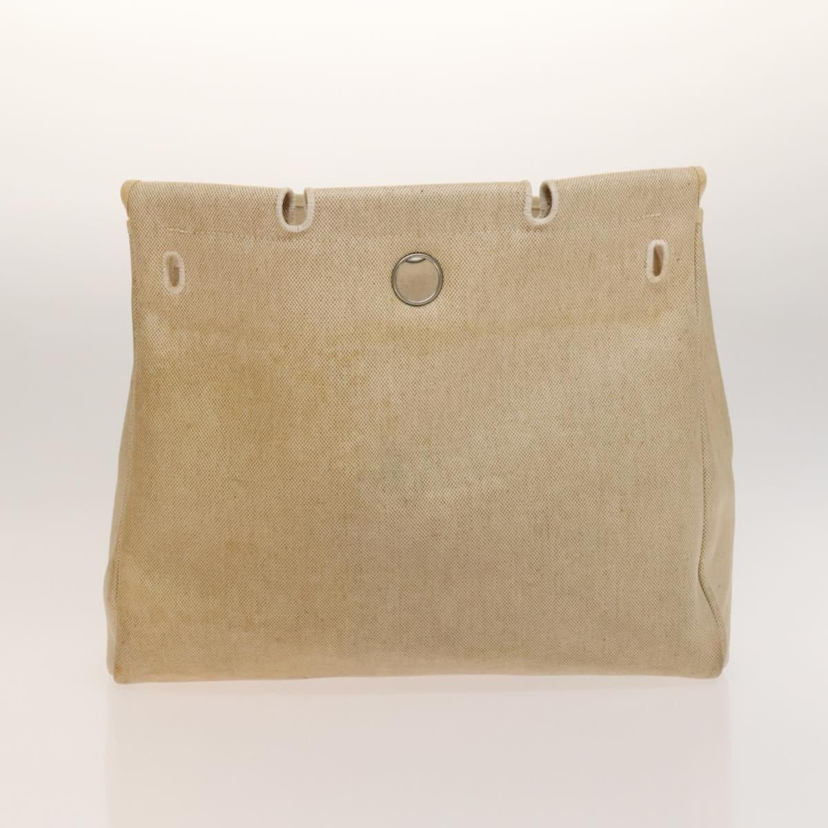 HERMES Herbag Cabas MM Hand Bag Canvas Leather Beige Brown Silver Auth 125002