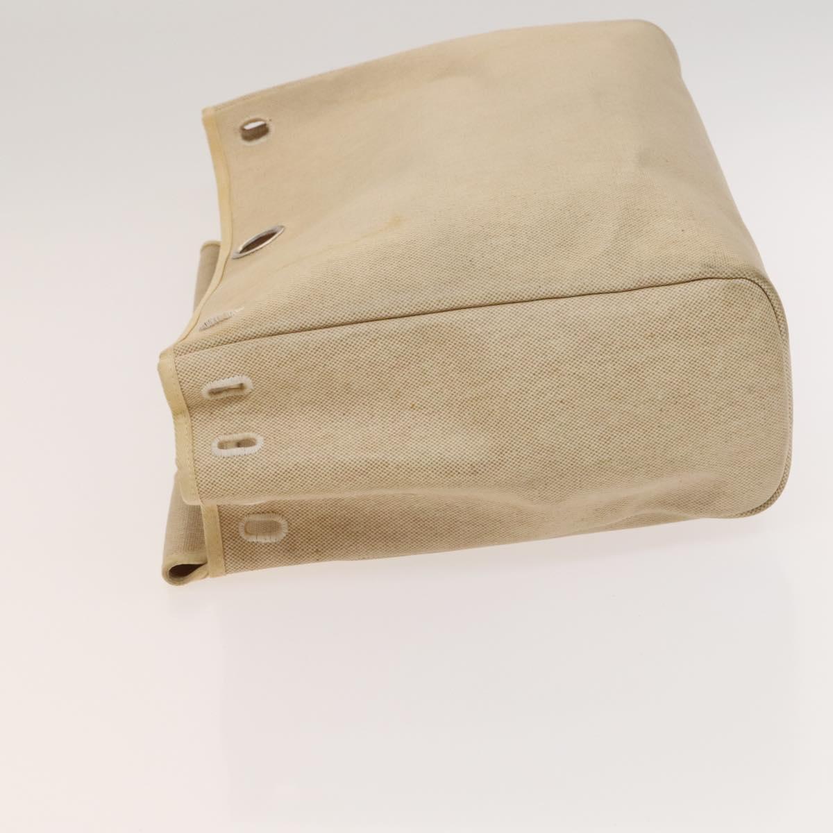 HERMES Herbag Cabas MM Hand Bag Canvas Leather Beige Brown Silver Auth 125002