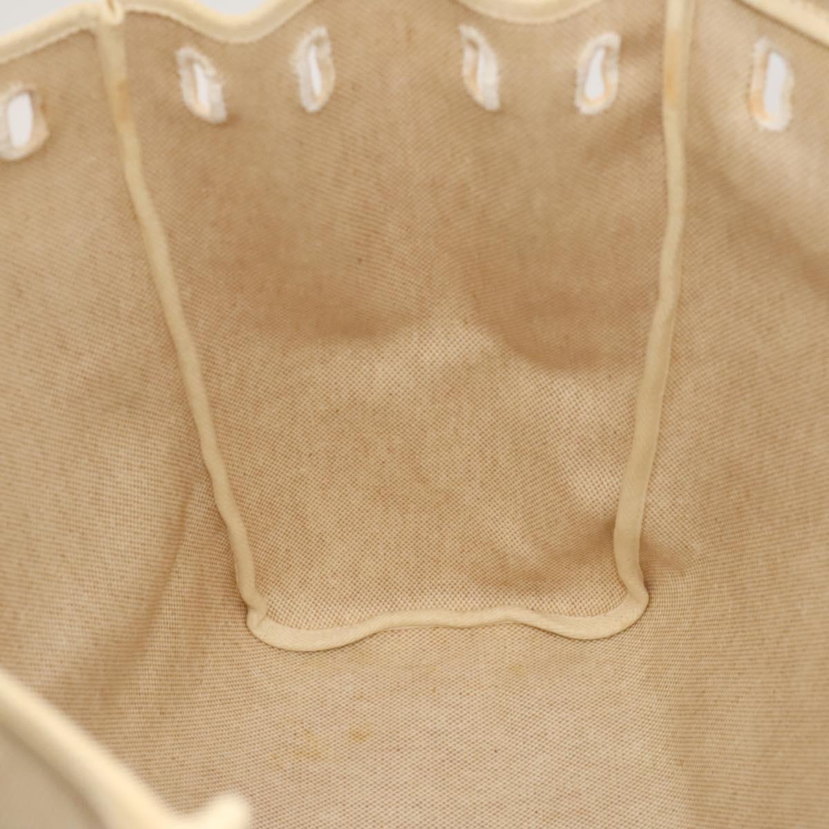 HERMES Herbag Cabas MM Hand Bag Canvas Leather Beige Brown Silver Auth 125002