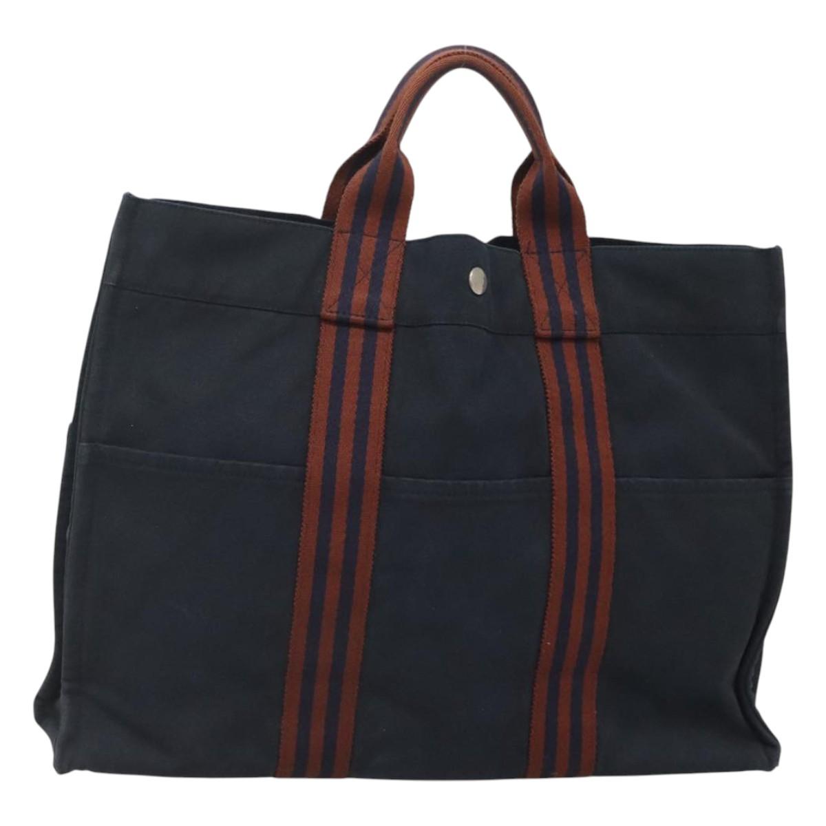 HERMES Fourre Tout MM Hand Bag Canvas Navy Auth 125006