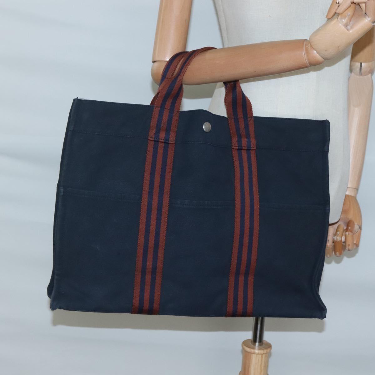 HERMES Fourre Tout MM Hand Bag Canvas Navy Auth 125006